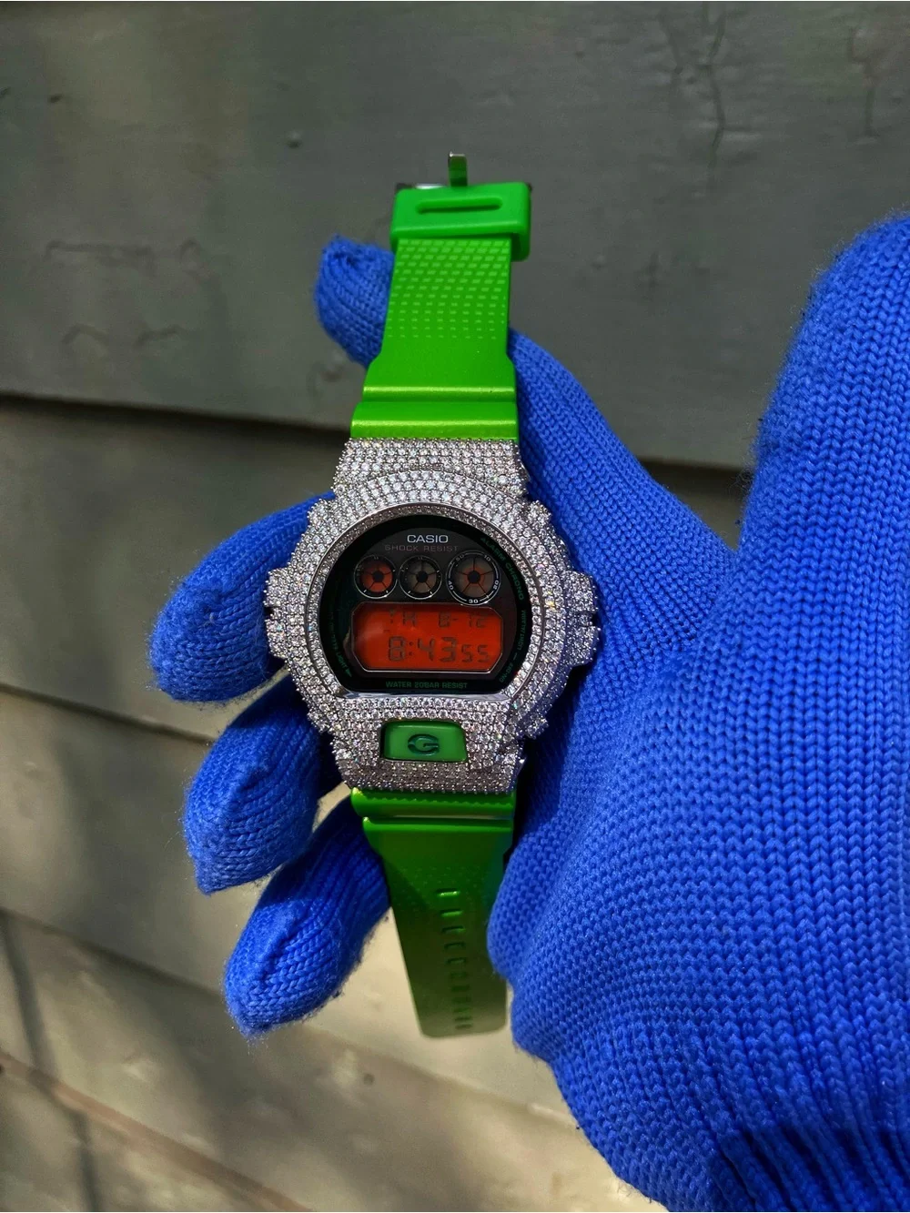 BUSSDOWN Moissanite Custom G Shock Silver and Green Colorway